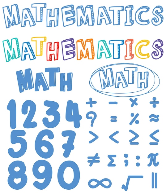 Vettore set di numeri e simboli matematici