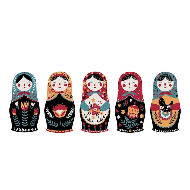 マトリョーシカロシアの入れ子人形のセット伝統的なロシア文化民俗玩具バブーシュカ人形