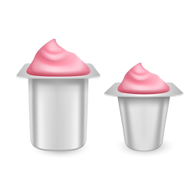 Set of matte plastic pots for yogurt