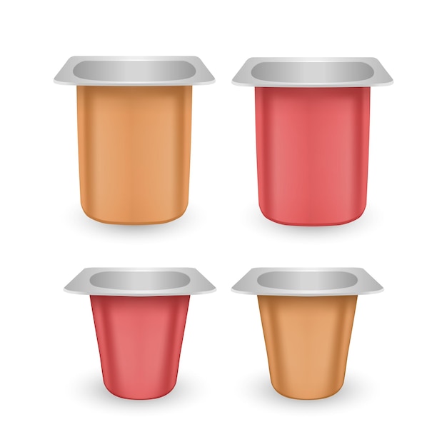 Set of matte plastic pots for yogurt