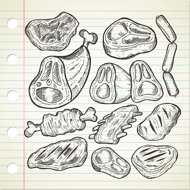 Vector set of meat doodle