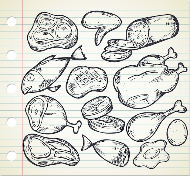 Vector set of meat doodle