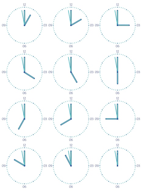 12時間の文字盤のそれぞれの画像を備えた機械式時計のセット