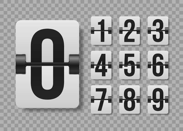 Vector set of mechanical scoreboard digits on transparent background