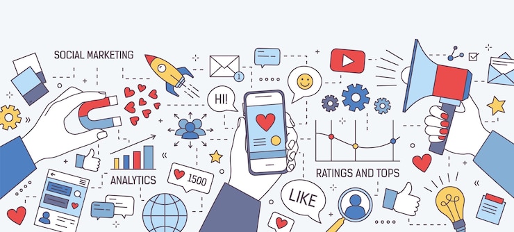 वेक्टर set of media and social marketing elements
