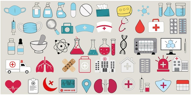 Vector set medical and doctor vector icons clipart style stock design