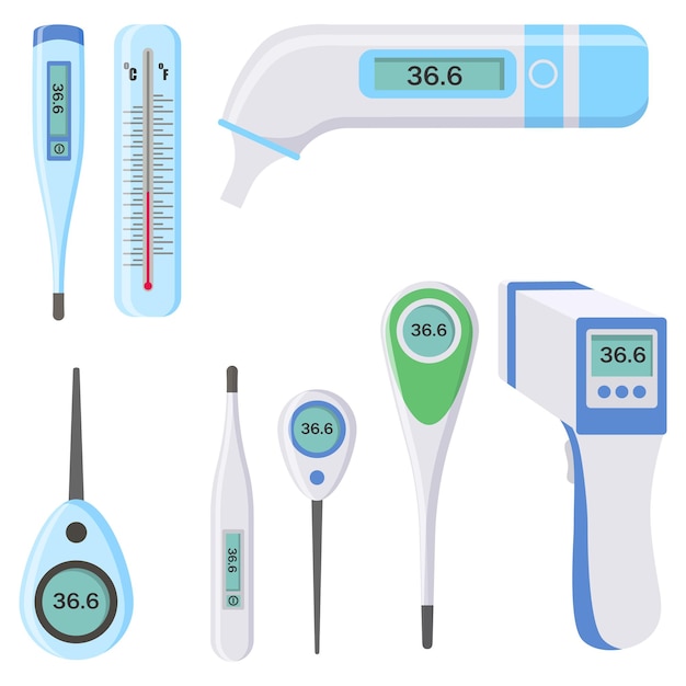 Set of medical electronic thermometers for hospital during coronavirus Health and diseases Vector