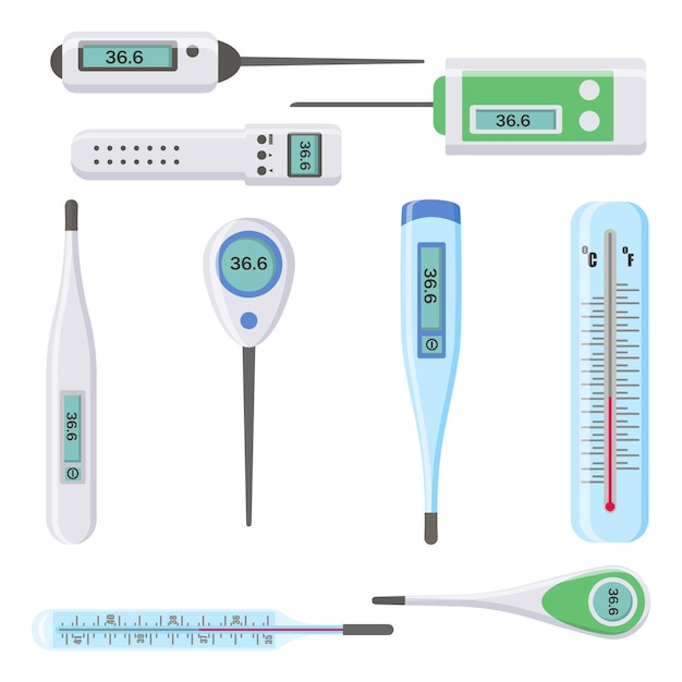 Set of medical electronic thermometers for hospital during coronavirus Health and diseases Vector