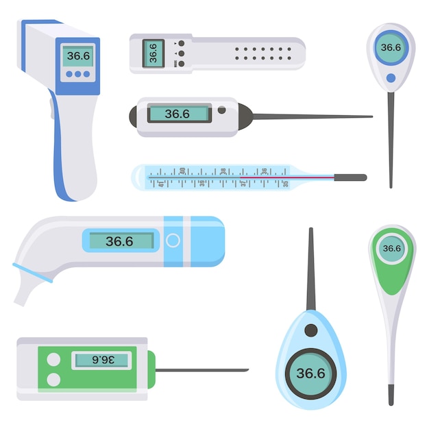 Set of medical electronic thermometers for hospital during coronavirus Health and diseases Vector