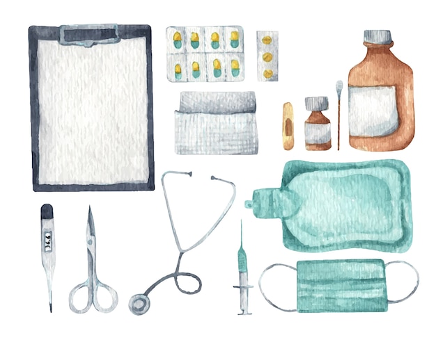 Set of medical equipment isolated on white