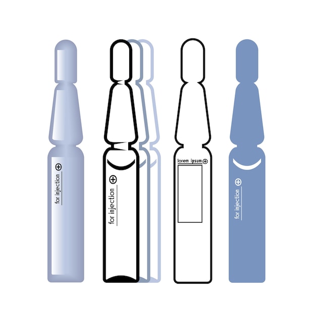 Vector a set of medical glass ampoules for injection and vaccination