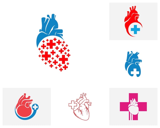 의료 심장 로고 벡터 템플릿 크리에이 티브 인간의 심장 로고 디자인 개념의 집합