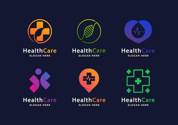 Set of medical pharmacy healthcare logo vector icon illustration