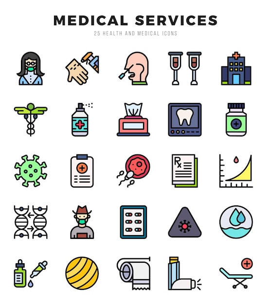 Set of MEDICAL SERVICES Icons Simple line art style icons packfor website and mobile site and apps