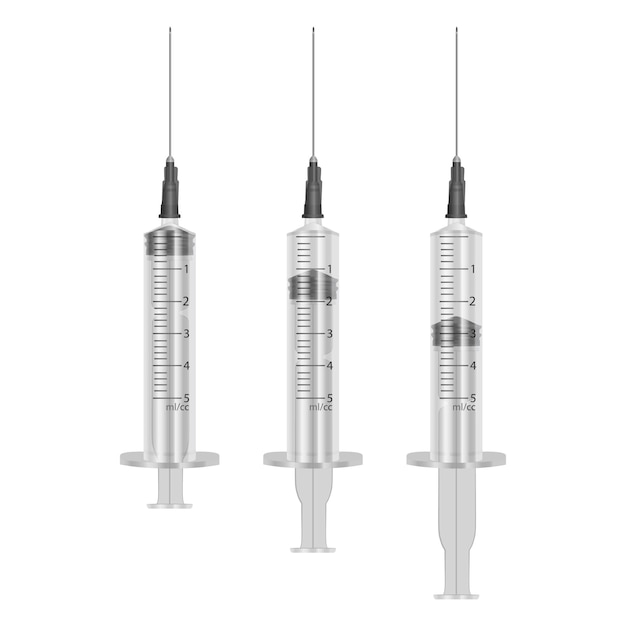 Vector set of medical syringes with needles