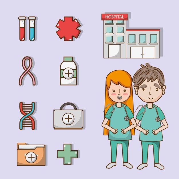 Vector set medical utensils treatment diagnosis