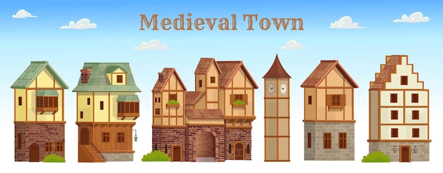 Vettore set di città medievale