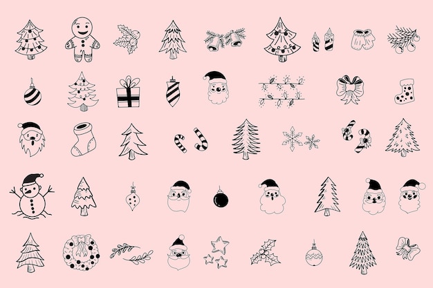 Set Mega Collection Bundle Christmas Line Art Doodle Clipart Cartoon Element design illustration outline elements vector