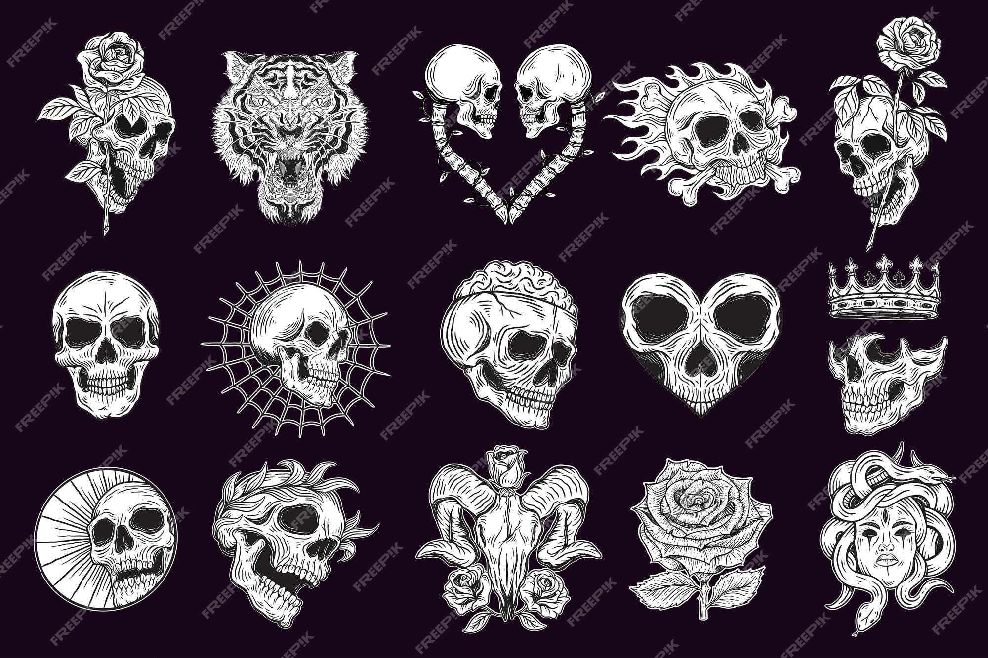 Premium Vector  Set of skull and bones in hand drawing style