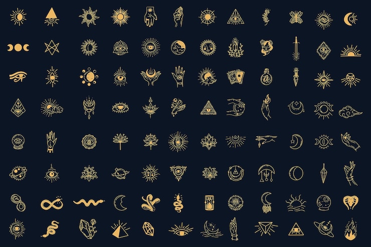 Vector set mega collection bundle magical celestial element dark holly doodle esoteric spiritual occultism vintage boho line hand drawn