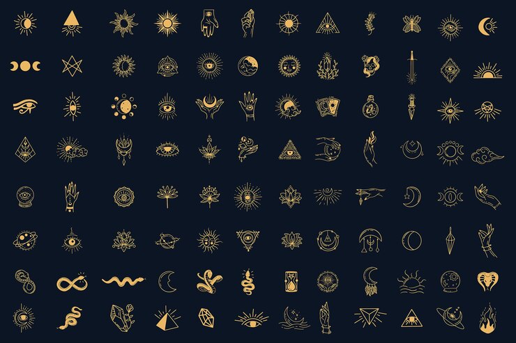 Vector set mega collection bundle magical celestial element dark holly doodle esoteric spiritual occultism vintage boho line hand drawn