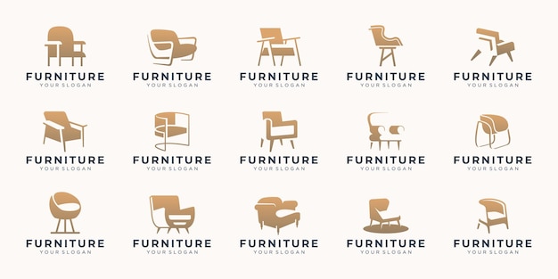 set of mega furniture chair logos silhouette interior sofa inspiration abstract logos perfect logos for business or branding