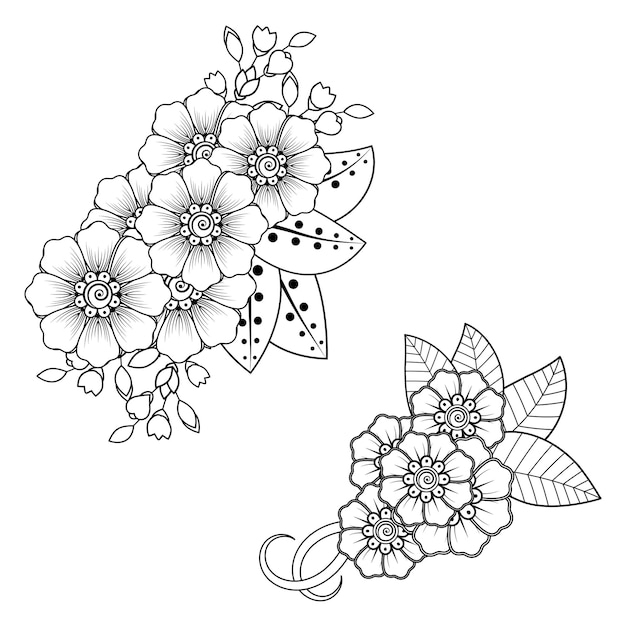 Set of Mehndi flower  . decorative ornament in ethnic oriental style. doodle ornament. outline hand draw illustration. 