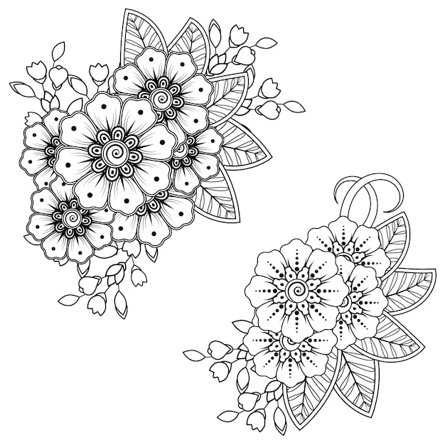 Set of Mehndi flower  . decorative ornament in ethnic oriental style. doodle ornament. outline hand draw illustration.  