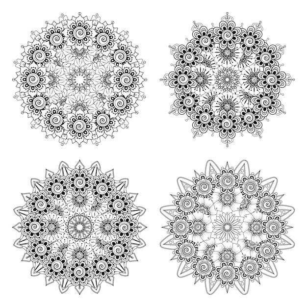 一時的な刺青の花のセットエスニックオリエンタルスタイルの塗り絵ページ