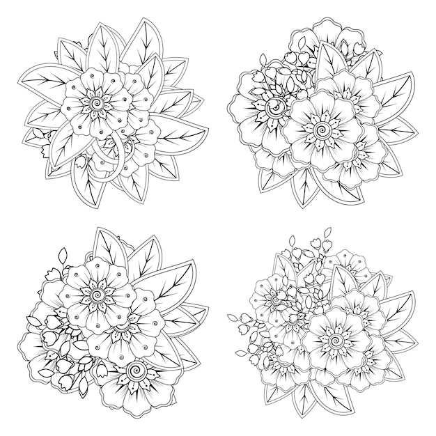 一時的な刺青の花のセットエスニックオリエンタルスタイルの塗り絵