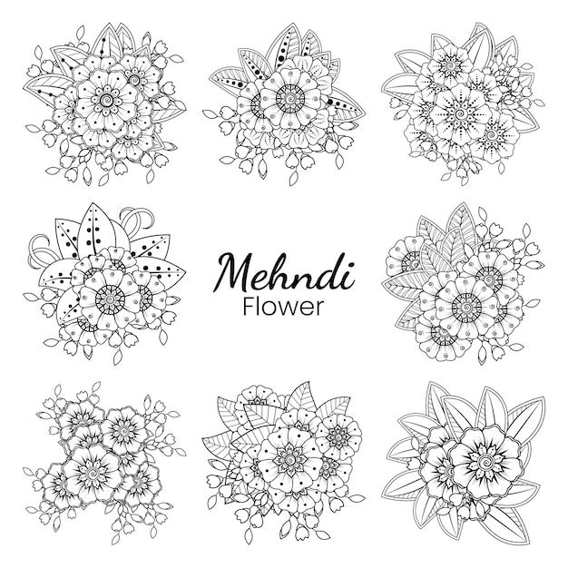 Hands with mehndi drawing coloring book for adults