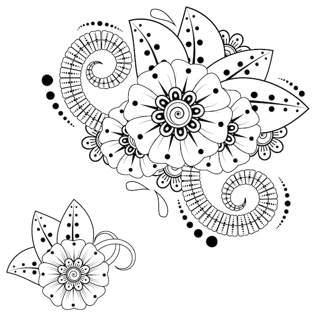Set of Mehndi flower for henna isolated on white