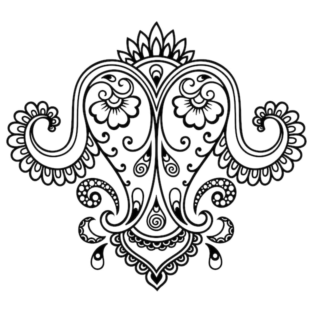 Set di motivi floreali mehndi per disegno e tatuaggio all'henné. decorazione in stile etnico orientale, indiano. ornamento di scarabocchio. illustrazione di vettore di tiraggio della mano di contorno.