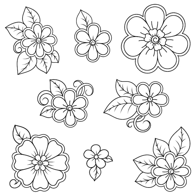 Premium Vector | Set of mehndi flower pattern for henna drawing and tattoo.  | Henna drawings, Henna flower designs, Mehndi flower