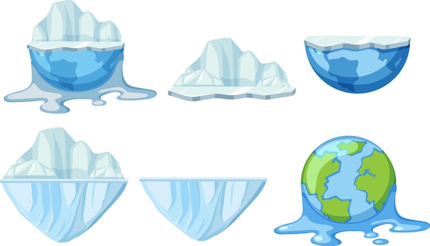 Vector set of melting earth