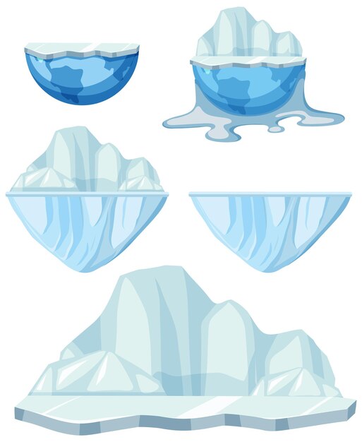 Vector set of melting ice on the globe