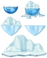 Set of melting ice on the globe