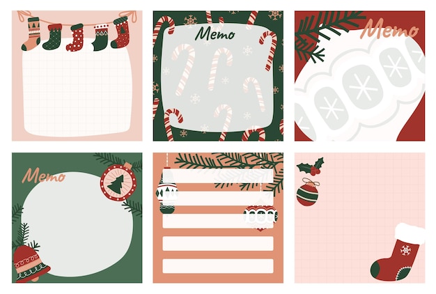 Set of memo Christmas ornaments stationery for notes tasks to do list organizer and planner