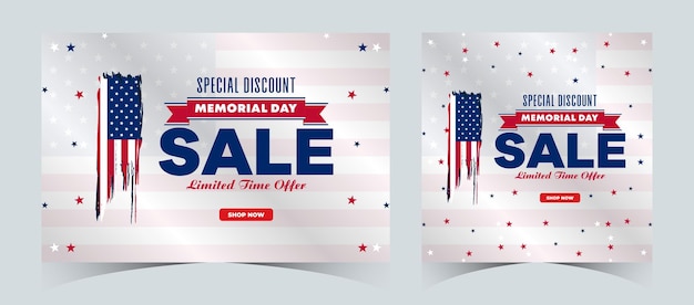 Vector set of memorial day weekend sale web banner happy memorial day holiday sale post and banner template