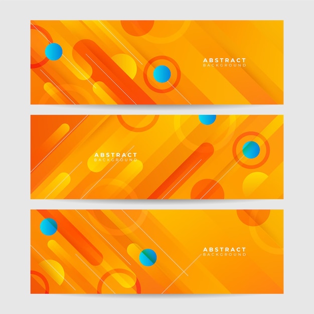 Set of memphis abstract orange colorful wide banner design background