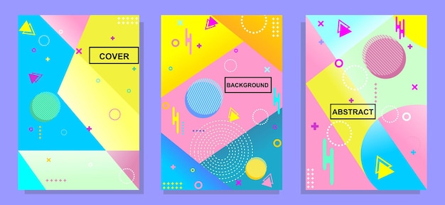 A set of memphis style book covers with abstract and colorful backgrounds suitable for book poster