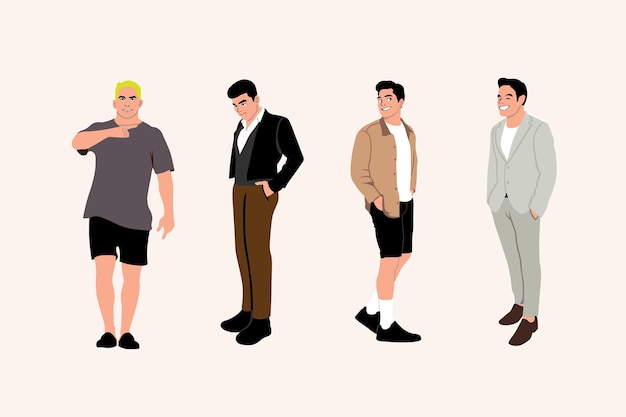 Vector set of men in casual clothes vector illustration in flat style