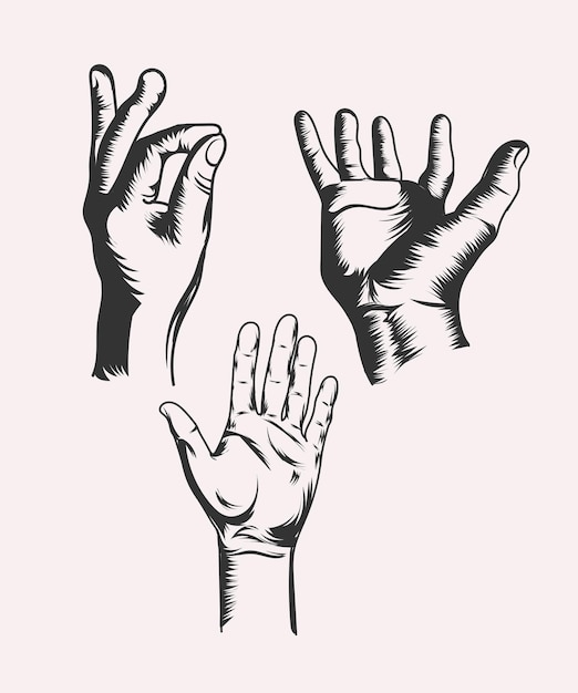 Set of men hand black vector illustration