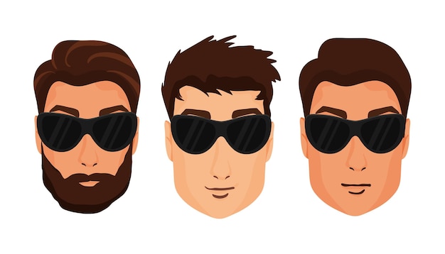 Set of men's faces in sunglasses