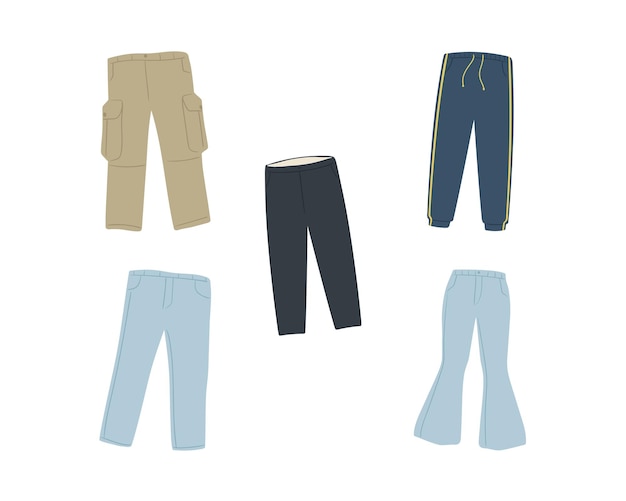 Vector set of men's pants vector illustration in flat cartoon style