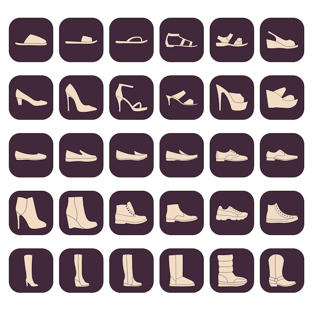 Set of men's and women's shoes icons