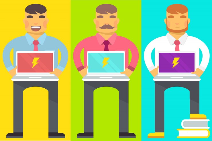 Vector set of men with laptop