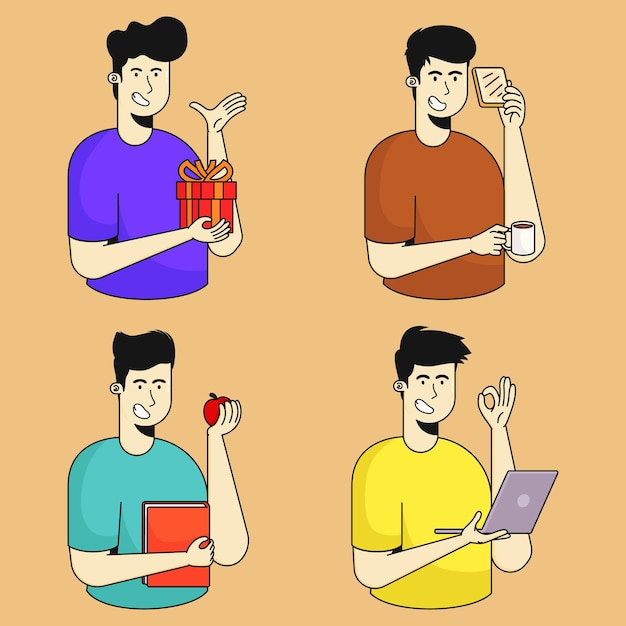 Set of men with pose illustration