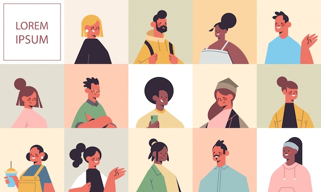 Vector set men women avatars avatars happy people looking in camera