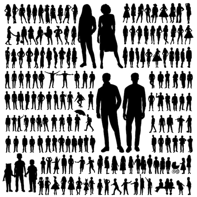 Vector set of men and women silhouette design isolated vector